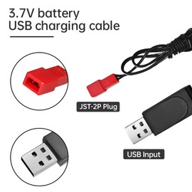 AMZZN 2PCS 3.7V 500mA 1S Battery USB Charging Cable with JST-2P Plug Connector Suitable for RC Cars, Ships, Drones, Gliders, Four-Axis Aircraft, and Helicopters 3.7V Lipo Battery Charging Cable