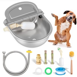 BinetGo Outdoor Automatic Water Dispenser for Dogs, Stainless Steel Bite Resistant Automatic Dog Water Bowl with Drain Plug, Outside Auto Refillable Water Bowl with Float for Goat Livestock