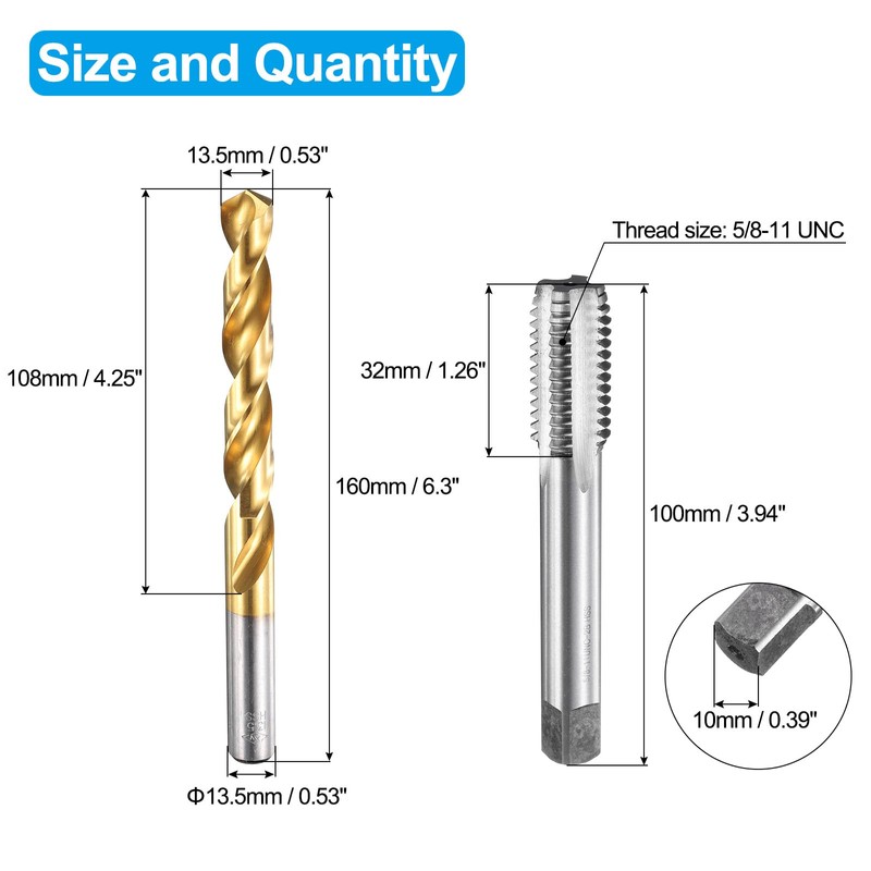 sourcing map Tap and Drill Bit Set, 1pcs 5/8-11 UNC