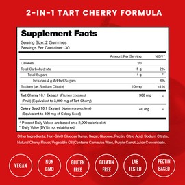 NutraChamps Tart Cherry Gummies - 3000mg Tart Cherry Extract with Celery Seed - Uric Acid Cleanse Supplement - Antioxidant, Joint Comfort, Flexibility, Immune Health, Sleep - 60 Vegan Gummies