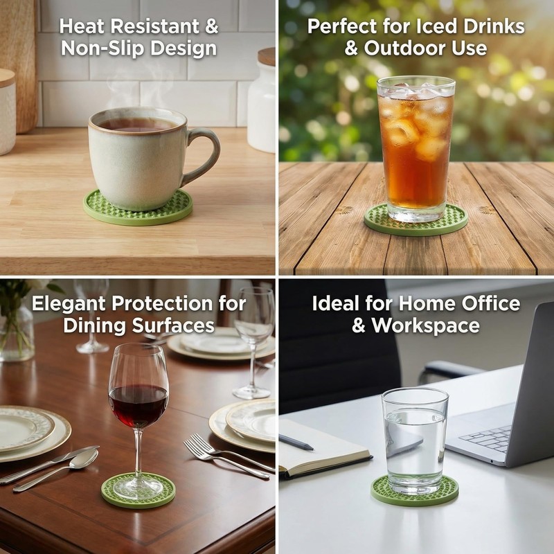 6-Piece Silicone Coasters Set with Holder, Premium Drink Pads, Non-Slip