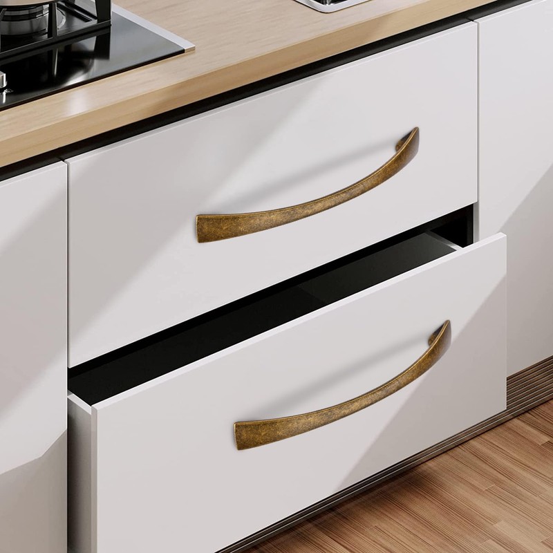 SYZOW 6 Pack Antique Brass Retro Cabinet Pulls 96MM Hole
