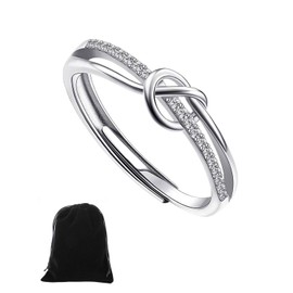 925 Sterling Silver Rings Women Love Knot Rings, Love Rings, for Adjustable Open Finger Spring Rings Jewellery Gifts Crossed Rings for Women with Zirconia