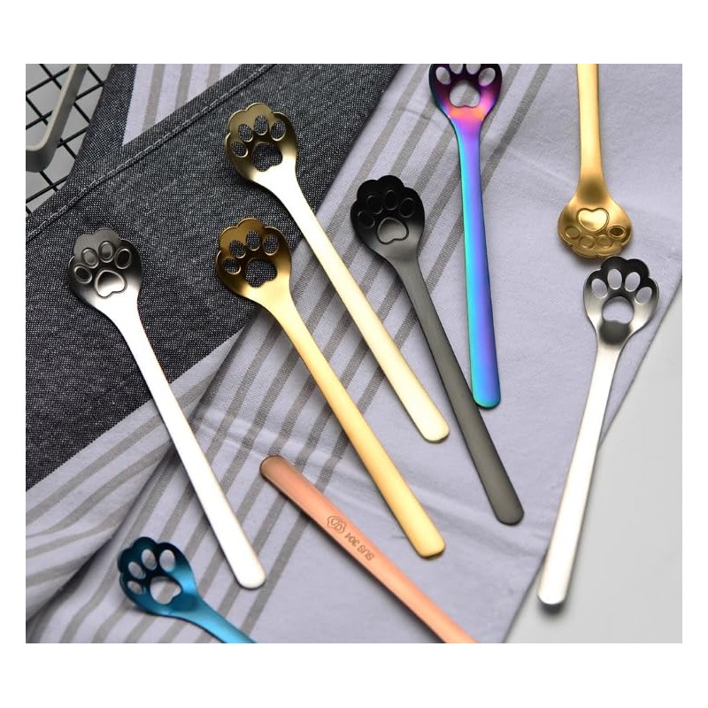 ZASA LIFE Cat Spoon, Hole, Black, Set of 4