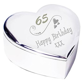 Chris Bag Of Goodies 65th 65 Sixty Fifth Happy Birthday Hearts and Swirl Trinket Box Gift Keepsake For Her