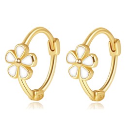Sterling Silver Hoop Earrings for Women 14k Gold Plated Dainty Small Bow Flower Hoop Huggie Earrings Hypoallergenic Lightweight Cartilage Helix Earring Piercings Jewelry (Flower-Gold)