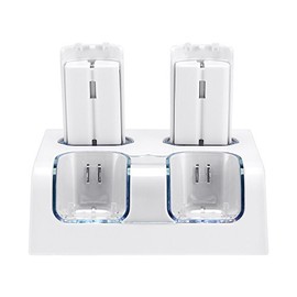 PS22 - Cargador de mando a distancia 4 en 1 para Wii (incluye 4 pilas recargables Wii e iluminación LED), Blanco, ps22                                