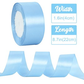 TONIFUL 4cmx22m Wide Light Blue Satin Ribbon Solid Fabric Ribbons for Wedding Car Decoration Chair Sash Crafts Gift Wrapping Cutting Ceremony Sewing Party Decoration