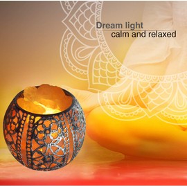 Salt Night Light,Natural Wall Light Salt Lamp with 2 Bulbs, Himalayan Rocks Salt Lamp with Spherical Metal Basket Gift
