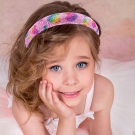 KICOSY Sparkly Pink Rhinestone Headband for Girls Cute Padded Heart Crystal Hair Accessory Glitter Rainbow Headwear