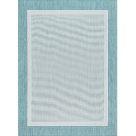 Dania Aqua Outdoor 5x8 Rectangle Area Rug for Living, Bedroom, or Dining Room - Transitional, Solid Border