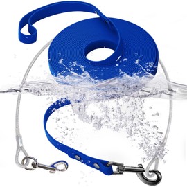 Waterproof Recall Lead for Dogs, with Chew Proof Tie-Out Leads, Waterproof Training Lead for Dogs (Blue, 15 m)