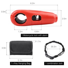 Motorcycle Lock, Universal Motorcycle Handlebar Throttle Lock, Front Brake and Clutch Locks for Mountain Bicycles, ATVs, with Motorcycle Saddle Bag and 5-Digit Code Motorcycle Chain Lock (Corner)