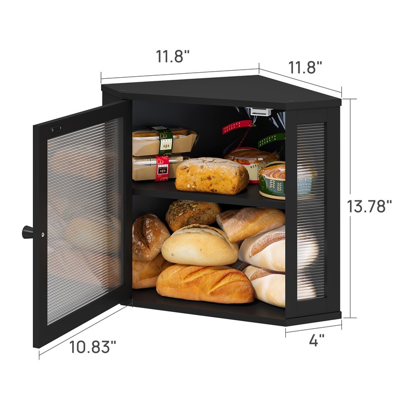 viewcare Corner Bread Box for Kitchen Counter, Bamboo Wood Black