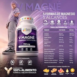 Multi Magnesio 5 Formas Gluconato, Citrato, Glicinato, Malato y Taurato 60 Cápsulas Veganas Formulated by 4 Seasons Nutrition para 30 Días