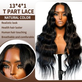 YUPEWG Synthetic Lace Front Wig Pre Plucked Black Wig 13x4x1 HD Lace Natural Wavy Synthetic Wigs for Black Women Middle Part Synthetic Hair Ready to Wear Glueless Daily Party Use