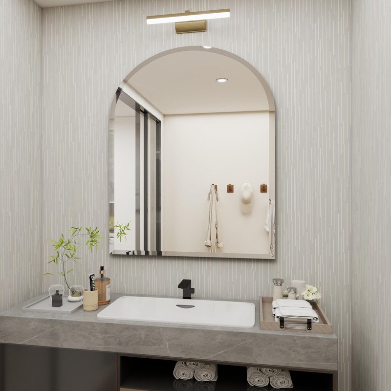 Arched Bathroom Mirror, 24X40 inch Arched Frameless Mirror, Arch Wall