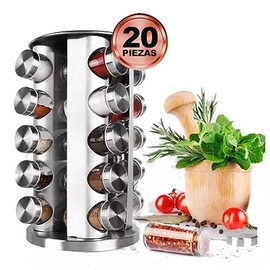 Especiero Giratorio con 20 Frascos de Vidrio, Organizador de Especias para Cocina, Tarros Reutilizables con Tapas Herméticas, Diseño Compacto y...    