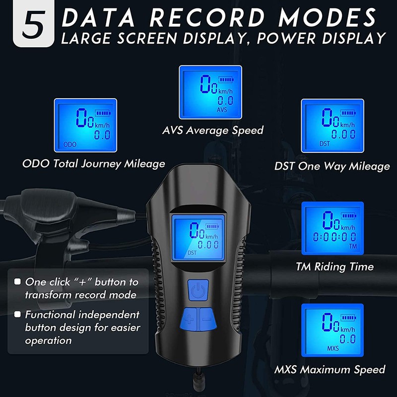 Bike Speedometer Front Light USB Rechargeable Night Light Riding Odometer