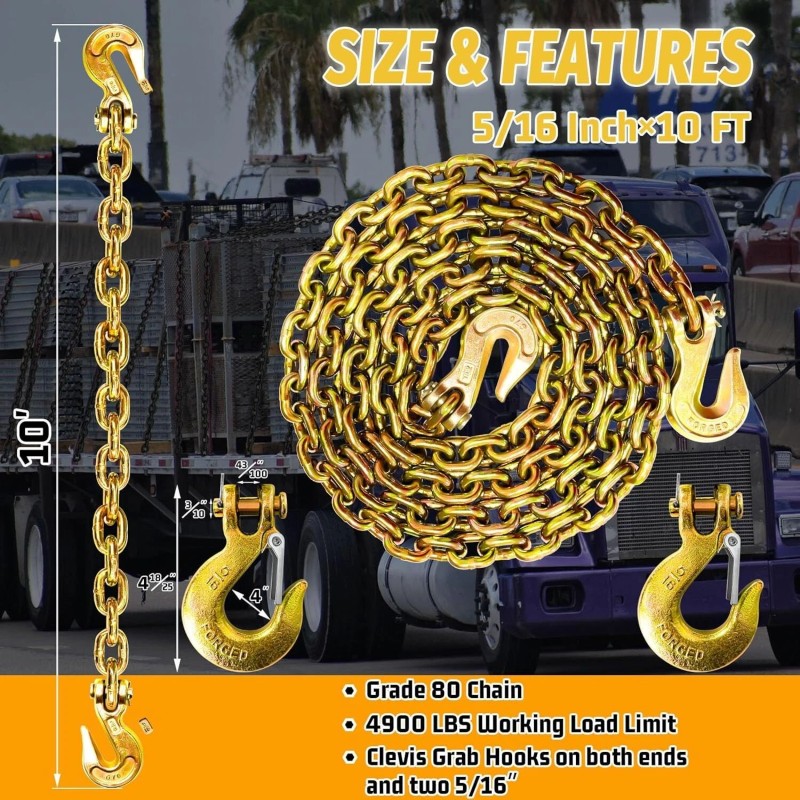 5/16" Transport Binder Chain-G80 Tow Chain with G70 Grab and