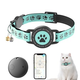 Airtag Cat Tracker Collar Waterproof - Airtag Cat Collar Breakaway - Smart Pet Activity Tracker - Breakaway Tractive with Reflective Pattern - Comfortable Padding, Adjustable (Blue)