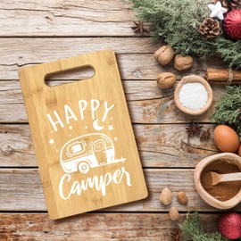 FONDCANYON Camping Gifts, Happy Camper Cabin Decor Bamboo Cutting Board, Rv Camping New Home Housewarming Gifts Cutting Boards For Kitchen Women, Housewarming New House Gift, Camping Rv Cutting Board