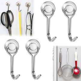 KARELLS Pack of 4 Magnetic Hooks, 7 kg Magnetic Hooks, Extra Strong, 16 mm Swivel Swing Neodymium Magnetic Hooks, for Iron Doors, Refrigerators, Kitchens, Clothes Rack, Office, Magnetic Hooks, Large,