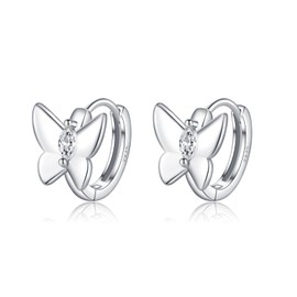 SLUYNZ 925 Sterling Silver CZ Butterfly Earrings Hoop Earrings for Women Butterfly Hoop Earrings Huggie, Sterling Silver, Cubic Zirconia