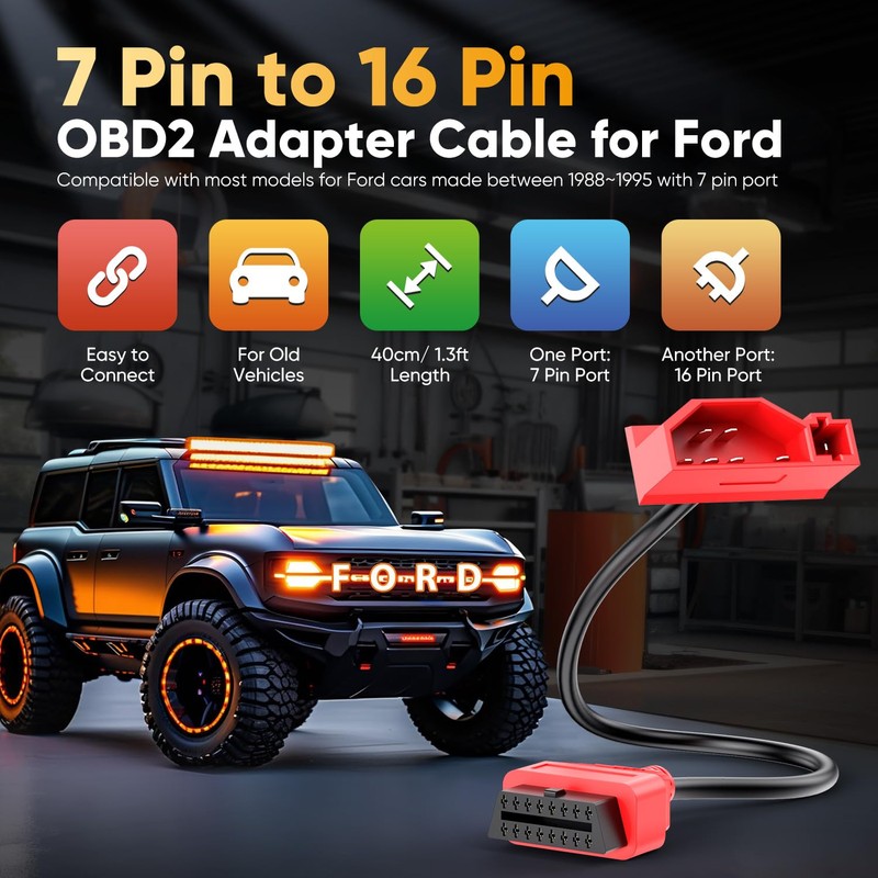 Autel 7 Pin OBD1 to OBD2 Adapter Cable for Ford,