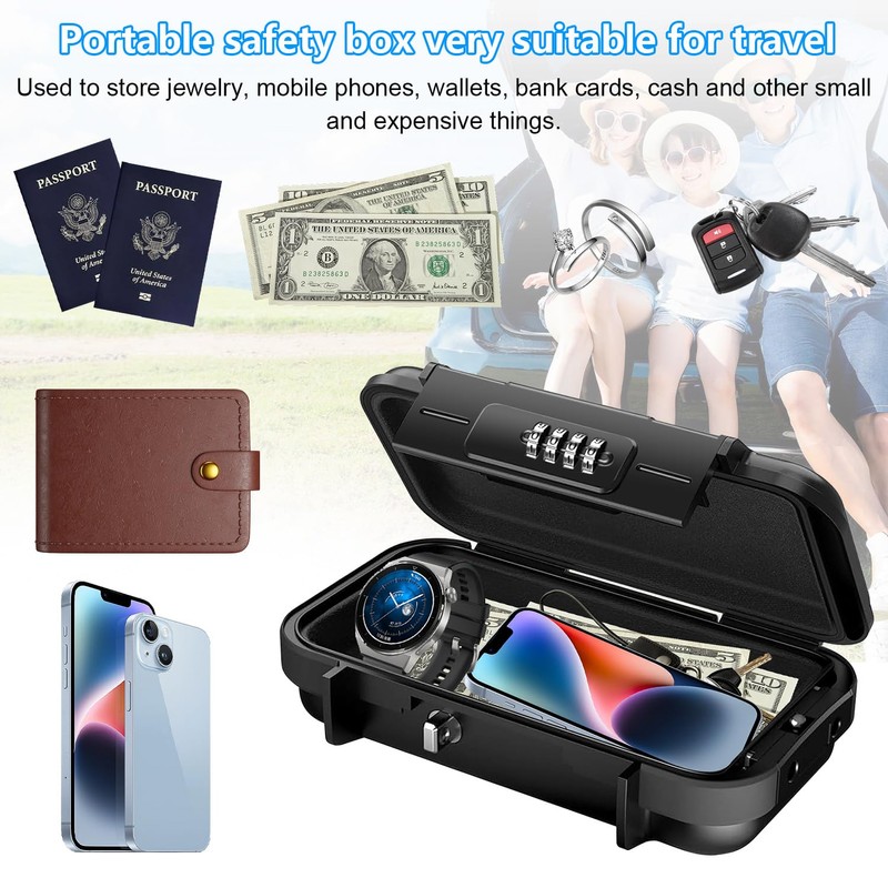 Portable Safe, Four-Digit Code Cash Box, Water Proof and Rust
