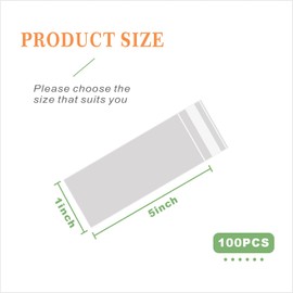 Voikinfo 100 pcs 1" x 5" Long Clear Resealable Cellophane Bags Self Sealing Treat Bags Cookie Bags with Adhesive Flap Gift Wrap Poly Bags Plastic Packaging 1.4 mil