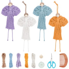 FREEBLOSS 4 Set DIY Macrame Kit Angel Wall Hanging Boho Macrame Angel DIY Christmas Macrame Kits for Adult Beginners Macrame Woven Wall Hangings with Instruction for Living Room Bedroom