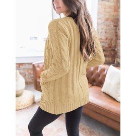 MEROKEETY Women's 2025 Fall Long Sleeve Cable Knit Sweater Open Front Cardigan Button Loose Outerwear, Apricot, Medium