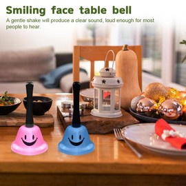 Udbrud Pack of 3 Hand Bell, Metal Table Bell, Reception Bell, Funny Smile Pattern Table Bell, Ring Service Bell, Multifunctional Hand Bell for School, Church, Hotel, Christmas and Wedding