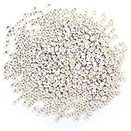 Naler 800 Cuentas 7mm de Letras Redondos para Hacer Pulseras, Cuentas Blancas para Manualidades de Bisutería Abalorios para Pulsera Collares Dijes Colgantes, Letras Doradas