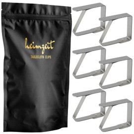 heimzeit Tablecloth Clips Made of High-Quality Stainless Steel [Pack of 6, 4 cm] Colour: Silver, Tablecloth Holder for Outdoor and Indoor Use, Table Cloth Clips for Tables with Max. Plate Thickness of