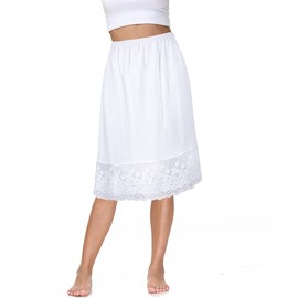 Women's Button Shirt Extender Curve Hem Layering Hemline High Low Woven Mini Skirt Underskirt (Large-X-Large, 20# White Knee Length)