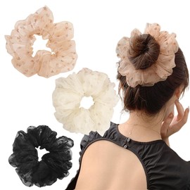 UEIOAVL Haargummis, 3 Haarbänder, große elastische Pferdeschwanz-Clips französisches Haar-Accessoire gepunktete Herz-Haarbänder für Frauen und Mädchen (Schwarz, Rosa, Weiß)