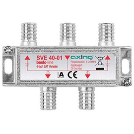 Axing SVE 40-01 4-Way SAT Splitter with DC Passage for Satellite Systems Unicable DVB-T2 HD (5-2400 MHz) Class A