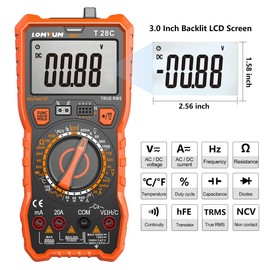 Multímetro digital Lomvum 6000 abalorio TRMS Multímetro portátil de rango automático con voltímetro CA CC y probador de ohmímetro, mide voltímetro de corriente de tensión, resistencia a la