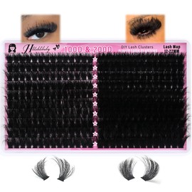 Fluffy Lash Clusters 100D+200D Mega Thick Lashes Clusters 12-22mm Wispy Individual Thick Volume Lashes D Curl Cluster Eyelash Extensions 280Pcs DIY Lash Extension at Home, by Hushlibaby(Plant Fiber)