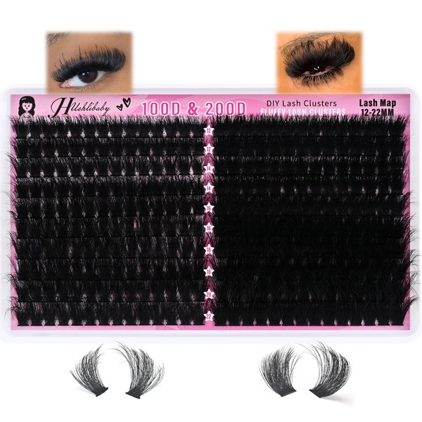 Fluffy Lash Clusters 100D+200D Mega Thick Lashes Clusters 12-22mm Wispy