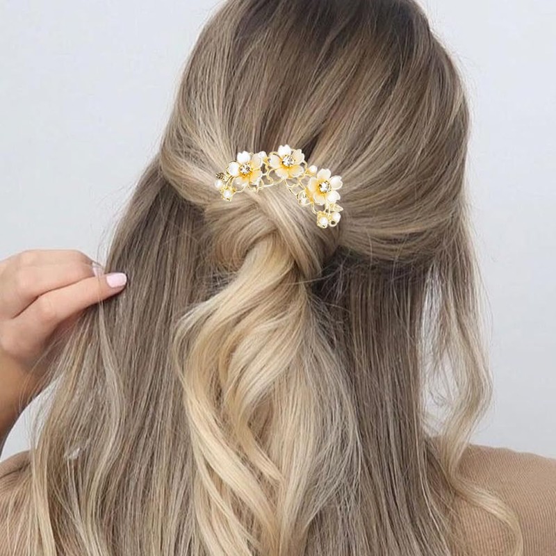 2Pcs Pearl Flower Hair Side Combs U-Shaped French Hair Pin