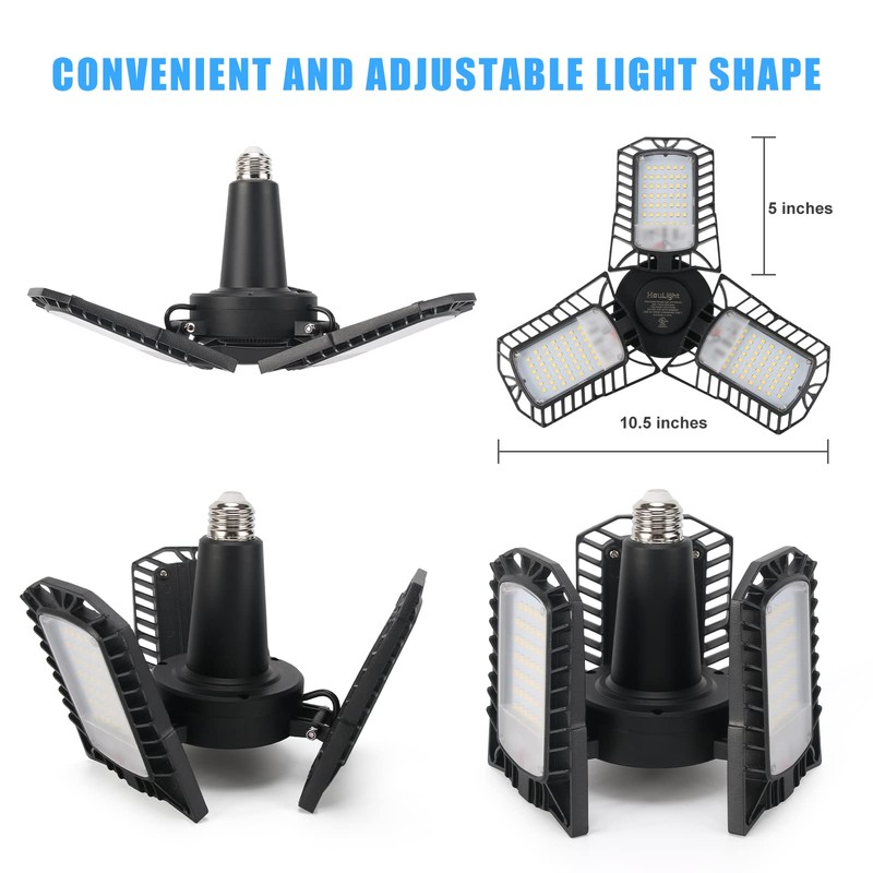 HouLight UL Certified LED Garage Ceiling Lights, 8000 Lumens, E26/E27