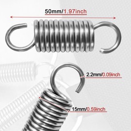 NICAVKIT 4 pieces stainless steel tension springs with hooks, tension spring tension spring 50 mm free length, outer diameter 15 mm, wire diameter 2.2 mm, maximum tensile force 12 kg - 2.2 x 15 x 50