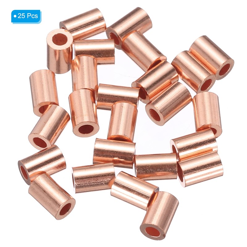 PATIKIL 1/16"/ 1.5mm Wire Rope Stop Sleeve, 25 Pack Copper