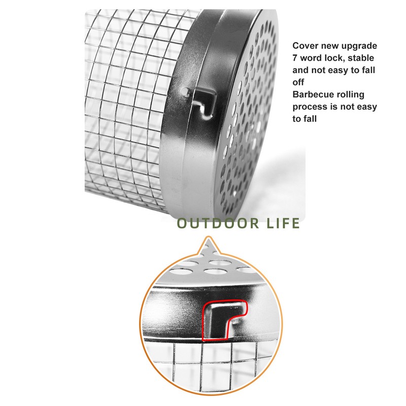BBQ Net Tube Rolling Grilling Basket Stainless Steel Wire Mesh
