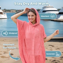 Kato Tirrinia Surf Poncho Changing Aid Beach for Men and Women, Microfibre Bath Poncho with Hood & Pocket, Towel Poncho as Changing Aid for Surfers, Swimming, Camping, Sauna, Bathing, Pink