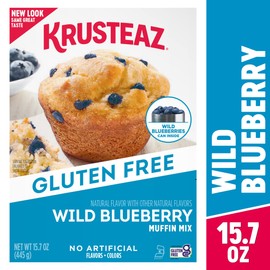 Krusteaz Gluten Free Baking Mix, Wild Blueberry Muffin Mix, Gluten Free Muffin Mix, Made with No Artificial Flavors or Colors, 15.7-Ounce Box (Pack of 2)