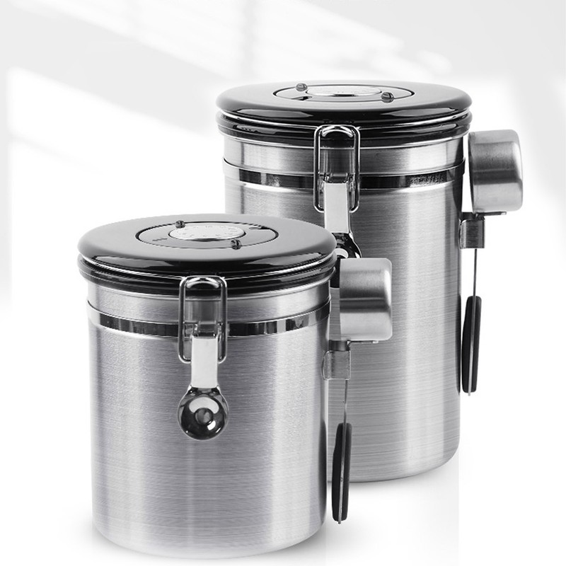 Coffee Beans Canister with Exhaust Valve Stainless Steel Storage Sealing